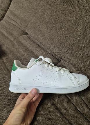 Кеди adidas advantage, оригінальні білі кеди adidas advantage із зеленим задником.дуже зручна базова модель, яка пасує під будь-який гардероб