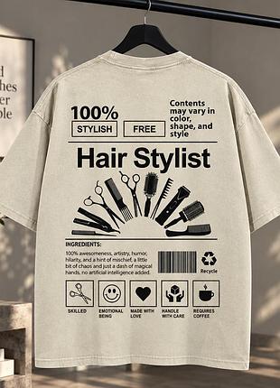 Оверсайз футболка hair stylist с принтом для парикмахера и стилиста l, черный