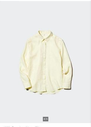 Льняная рубашка uniqlo 100% premium linen, размер xl , цвета сливочного масла