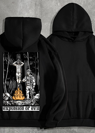 Мужское теплое худи с принтом изгнание зла сансет / expulsion of evil sunset goons m, черный
