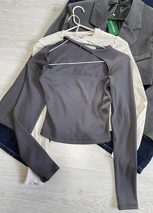 Кофта в рубчик графітоваго кольору bershka 3