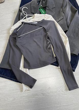 Кофта в рубчик графітоваго кольору bershka 5