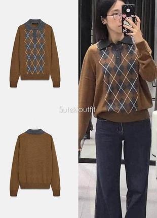 Светр светер поло шоколад коричневий вовна zara жіночий л
