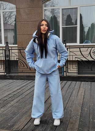 Теплый женский брючный флисовый костюм