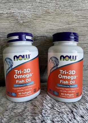 Біологічно активні речовини now tri-3d omega fish oil 90 softgels омега-3