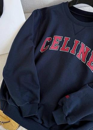 Світшот celine оверсайз темно синій червоний напис