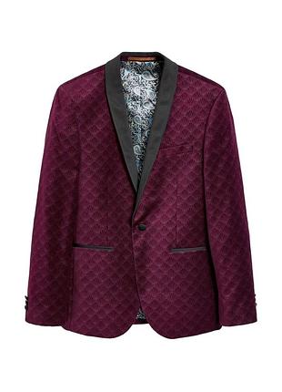 Оксамитовий чоловічий блейзер / смокінг next tailoring occasion slim fit бордового кольору в стилі art deco | розмір uk 40r / eur m-l | 100% бавовна