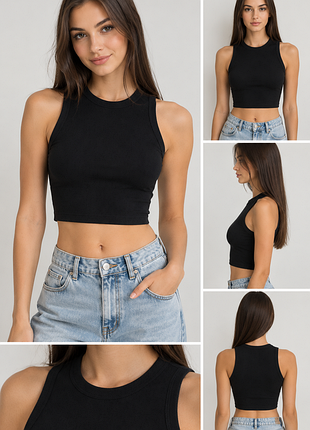Женский черный плотный топ от бренда zara