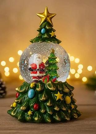 Новорічний led-світильник «ялинка» xhf-8001 зі снігопадом, 5 мелодіями та живленням від usb або батарейок, 23 см