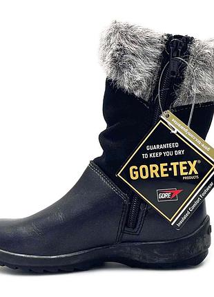 Кожаные зимние сапоги для девочки clarks, черные с мехом, gore-tex, размеры 24, 25