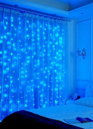 Светодиодная гирлянда-штора 7155 3×2 м на 212 led с синим светом, 16 нитями, контроллером и коннектором