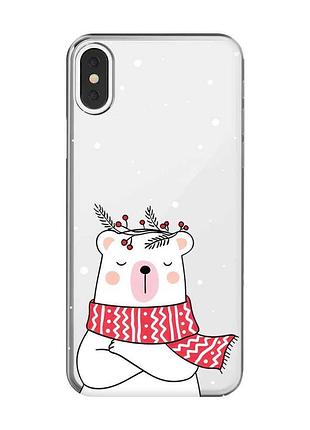 Прозрачный чехол на iphone x / xs медведь в шарфе (принт 147)