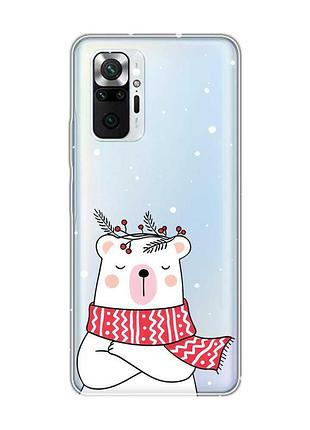 Прозорий чохол на xiaomi redmi note 10 pro / note 10 pro max ведмідь у шарфі (принт 147)