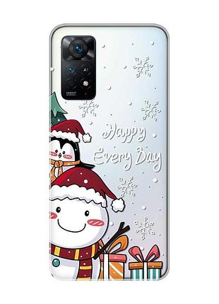 Прозрачный чехол на xiaomi redmi note 11 pro/12 pro 4g снеговик и пингвин (принт 156)