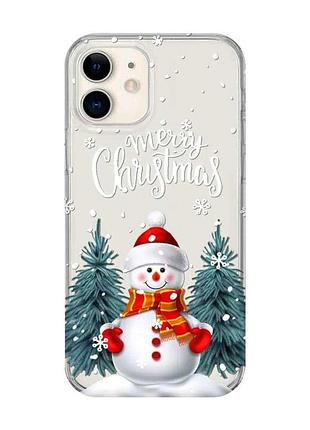 Прозорий чохол на iphone 12 mini сніговик (принт 152)