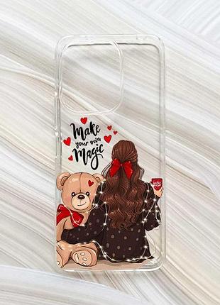 Прозрачный чехол на xiaomi redmi 13 девушка с мишкой (принт 188)