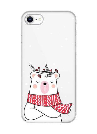 Прозрачный чехол на iphone 7, 8 медведь в шарфе (принт 147)