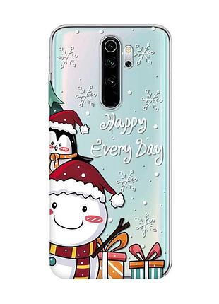 Прозрачный чехол на xiaomi redmi note 8 pro снеговик и пингвин (принт 156)