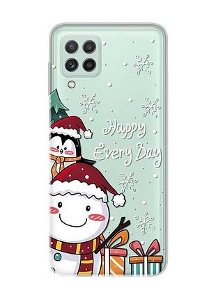 Прозрачный чехол на samsung galaxy a22 4g / m22 / m32 снеговик и пингвин (принт 156)