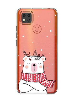 Прозрачный чехол на xiaomi redmi 9c медведь в шарфе (принт 147)