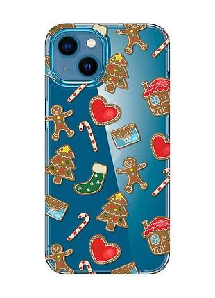 Прозрачный чехол на iphone 13 mini рождественский фон (принт 181)