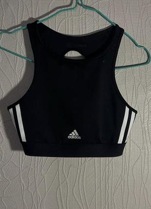 Топ жіночий adidas спортивний чорний з білими смужками