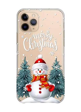 Прозрачный чехол на apple iphone 11 pro снеговик (принт 152)