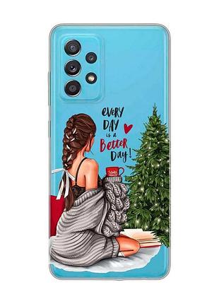 Прозрачный чехол на samsung galaxy a52 девушка возле ёлки (принт 186)