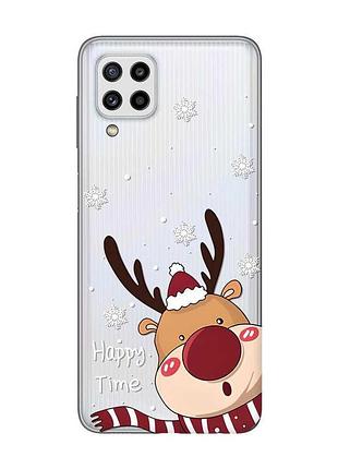 Прозорий чохол samsung galaxy m32 / m22 / a22 4g зимове оленя (принт 155)