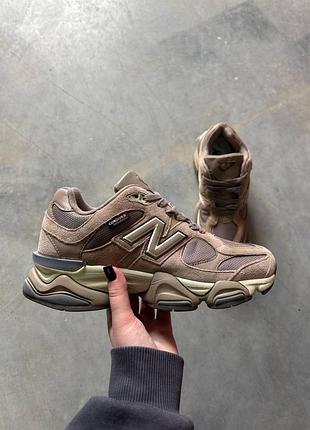 Бежевые кроссовки унисекс new balance 9060 brown cordura gore-tex winter termo x нью беланс 40
