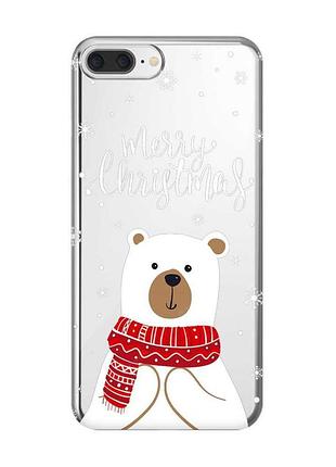 Прозрачный чехол на iphone 7 plus / iphone 8 plus мишка. с рождеством (принт 146)