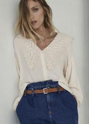 Блуза с вышитым воротничком zara р. xl/42/14