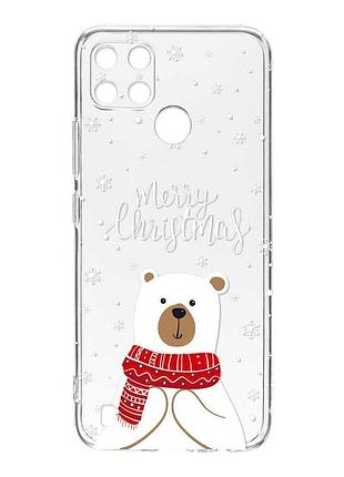 Прозрачный чехол на realme c21y мишка. с рождеством (принт 146)