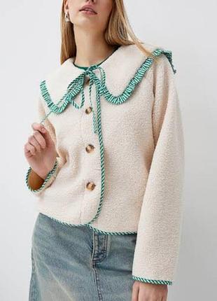 Куртка баранчик things between оригінал крем / коротка куртка тедді з коміром 46-48-50 m-l