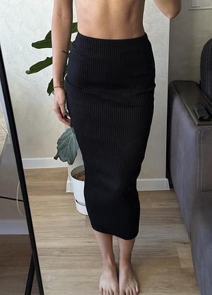 Длинная юбка в рубчик черная zara