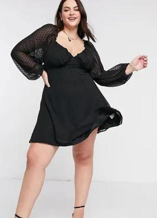 Ніжна чорна сукня міні missguided plus з фактурними рукавами 😍, розмір 52