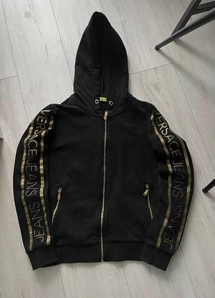 Кофта жіноча versace jeans чорна на змійці з капюшоном