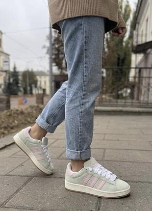 Кросівки жіночі adidas campus світло-зелені з рожевим, розмір 38