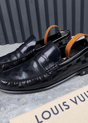 Louis vuitton damier penny loafers мужские туфли лоферы кожа оригинал 44 eur