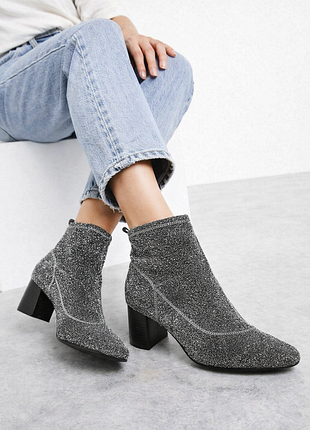 🤩1+1=3 блестящие стеребристые женские ботинки на средних каблуках primark, размер 39