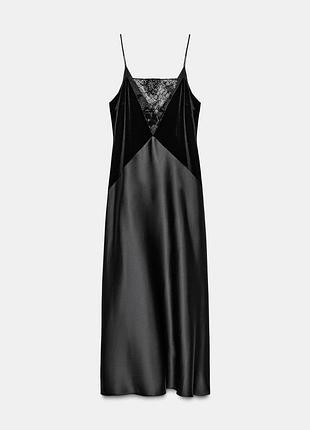 Сатиновое/атлассное платье с кружевом в бельевом стиле zara