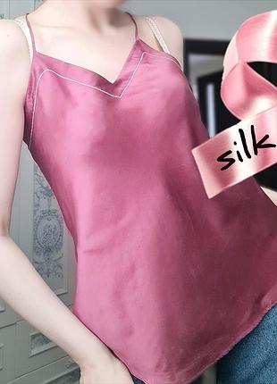 Silk / майка шовква на тонких брителях / шовкова рожева майка / атласна майка на тонких брителях / silk / vintage / шовкова майка в білизняному стилі