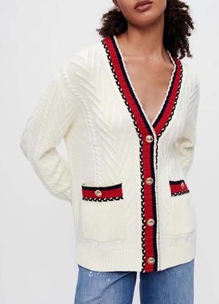 Оригінальний кардиган maje cream cable-knit cardigan в стилі олд мані
