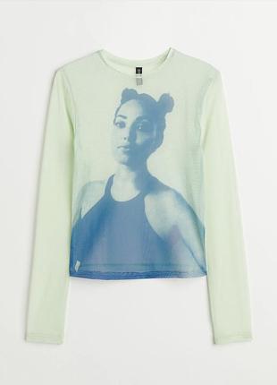 Лонгслів жіночий h&m з сітки з принтом