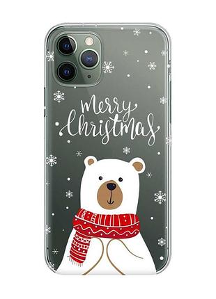 Прозрачный чехол на iphone 12 / 12 pro мишка. с рождеством (принт 146)