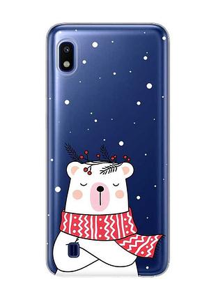 Прозорий чохол на samsung galaxy a10 (2019) a105 ведмідь у шарфі (принт 147)