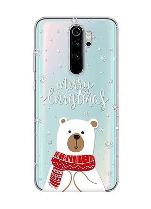 Прозрачный чехол на xiaomi redmi note 8 pro мишка. с рождеством (принт 146)