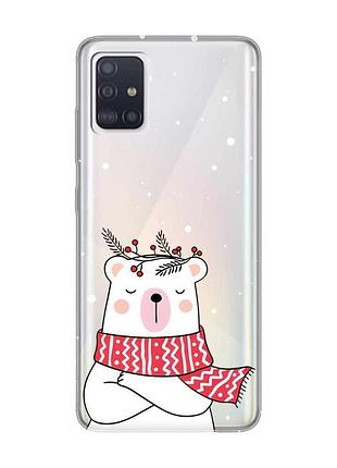 Прозрачный чехол на samsung galaxy a71/a715 медведь в шарфе (принт 147)