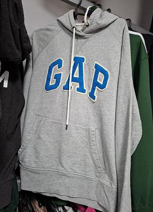 Худі чоловіче gap сіре з синім логотипом