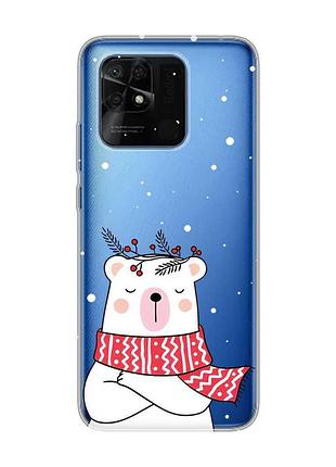 Прозрачный чехол на xiaomi redmi 10c медведь в шарфе (принт 147)